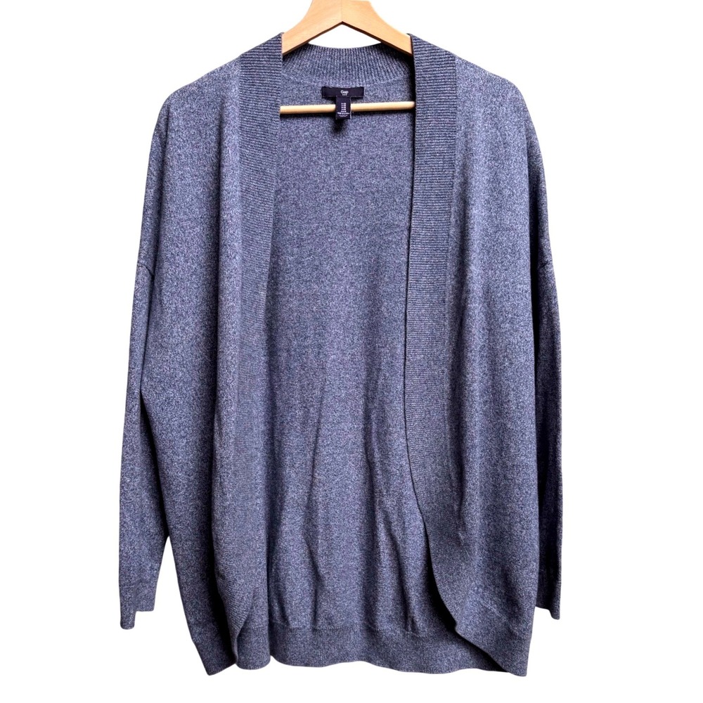 Gap Women Blue Heathered 100% Cotton Cardigan M Open Front Preppy Academia Layer - Picture 1 of 5